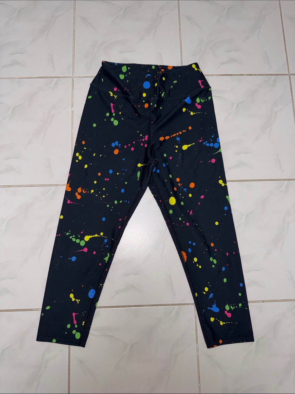 Black Paint-Splash Leggings with Neon Splatter